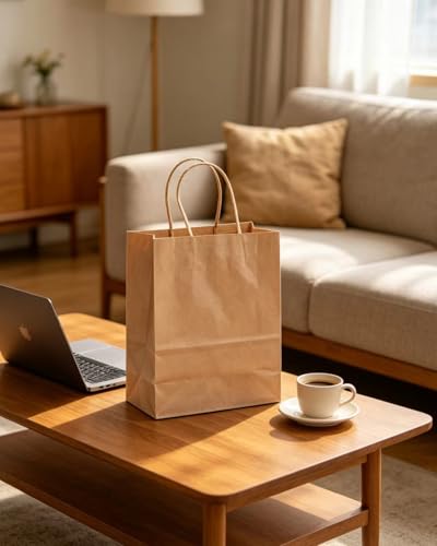 Gcardist Lot de 100 sacs cadeaux marron avec poignées en vrac 33 x 26 x 13 cm Grande taille Sacs en papier kraft Plusieurs utilisations (33 x 26 x 13 cm, grande taille) – vue 7
