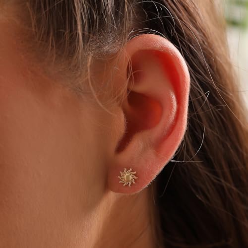 Sun Stud Earrings, 14K Real Gold Celestial Stud Earrings, Celestial Stud Earrings, Minimalist Gold Sun Earrings2