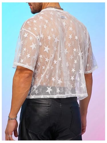 Men's Star Graphic Mesh Sheer Tee Shirt Crew Neck Short Sleeve Party Going Out Tops2