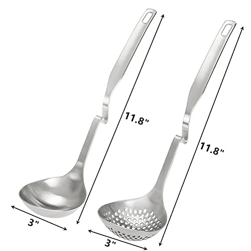 Peohud 4 Pack Soup Ladle Soup Colander, SUS304 Stainless Steel Slotted Hot Pot Ladle Strainer Scoops, Thickening Cooking Skimmer Cookware Utensil for Hotpot Scooping Sauce Serving, 12 Inch