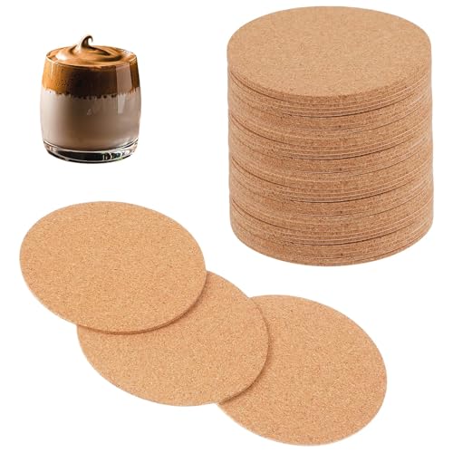 60 PCS Drinks Coasters Mats Heat-Resistant Cork Drink Coasters for Cups Drinks Mats Coasters Pans Plates Tables Chairs Sofas Laser Engravable DIY Craft Pads Scratch Protection