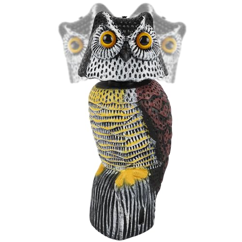 Glintoper Owl Decoys to Scare Birds Away, 15 inch Plastic Fake Owl Decoy Wagging Head, Bird Scarecrow Deterrents, Nature Enemy Pest Repellent for Outdoor Garden Yard Protectors