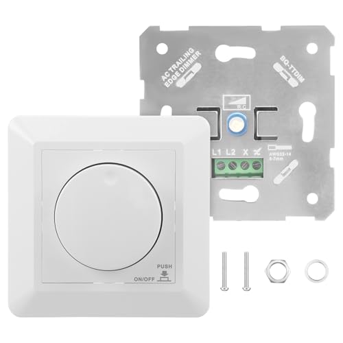 LED Dimmer Schalter Drehdimmer Ultra Sicher 0-100% 5-300W 230V Dimmschalter für dimmbare LEDs/Halogen/Glühlampen weiße Abdeckplatte IP20 flackerfrei Memory-Funktion Unterputz Aufputz kompatibel