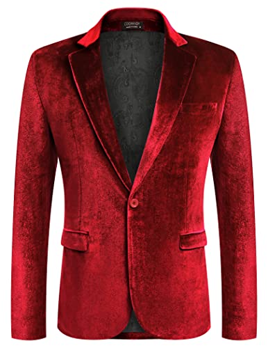 Image of COOFANDY Men's Velvet Blazer Notched Lapel Velour Suit Jacket One Button Tuxedo Jackets for Wedding Prom Party Dinner