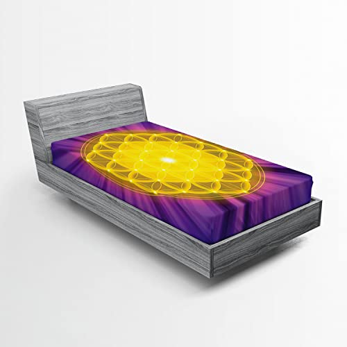 Ambesonne Purple Mandala 2 Pack Fitted Sheet, Flower of Life, Bed Cover All-Round Elastic Deep Pockets 2 Pieces, Package Contains 2 Twin XL Size Fitted Sheets, Yellow Purple