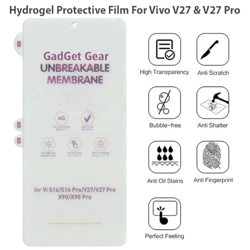 Image of Techsage Compatible Viv.o V27 / V27 Pro / X90 / X90 Pro Matte Unbreakable Screen Protector Hydrogel Membrane Supports Fingerprint Scanner With Edge to Edge Coverage and Easy Installation