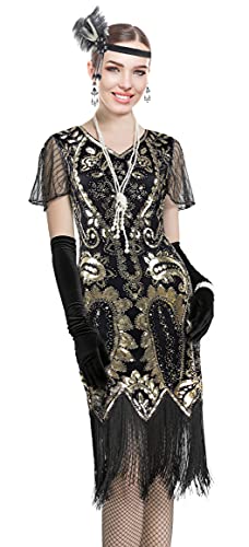Image of Women 1920s Gatsby Vintage Sequin Flapper Fringe Party Plus Dress with 20s Accessories Set