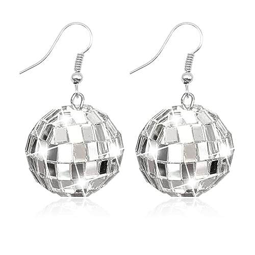Boucles d'oreilles boules disco miroir pour femme - Accessoire de fête rétro années 60 et 70