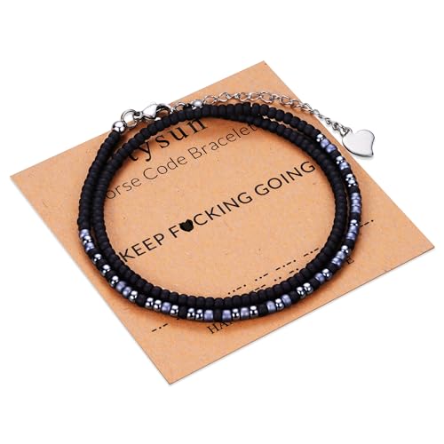 Image of Btysun Inspirational Morse Code Bracelets for Women Men Teen Girl Gifts Best Friend Birthday Gifts for Him Her Adjustable Layered Secret Message Sister Bff Girfriend Sister Christmas Jewelry