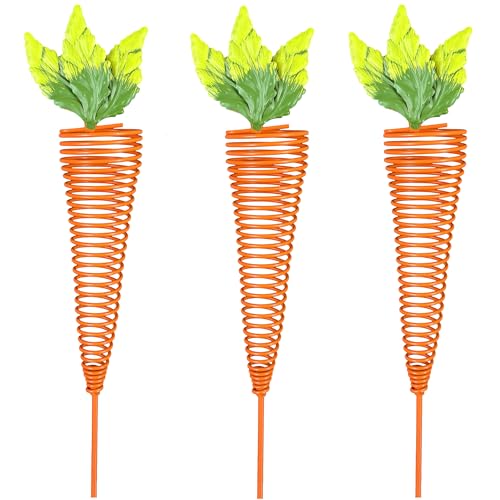 Easter Iron Garden Carrot Decor Stakes – 3 Pc. Set,Handcrafted Metal Carrot Stakes for Outdoor Spring Decor, Durable Weather-Resistant Design Perfect for Easter Garden Displays, Yard Decorations