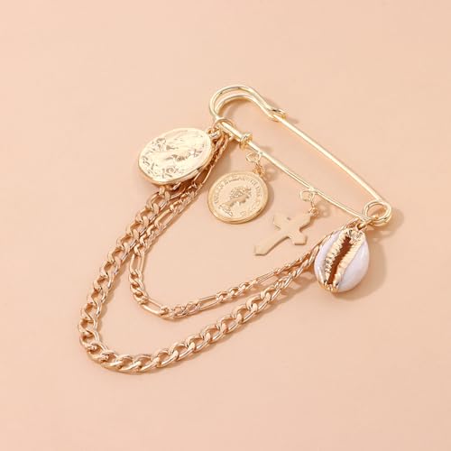 Image of Vintage Safety Pin Brooch for Layered Chain Tassel Decorative Pins for Lapel, Sweater, Hat, Scarf, Shawl - Cute Y2K Grunge Punk Style