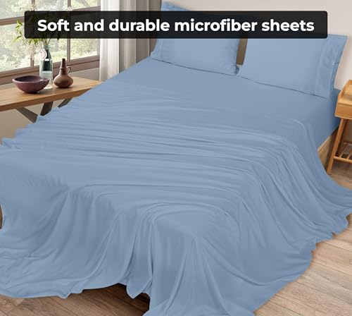 Image of Royale Linens 2 Pack Bulk Flat Sheet Set - Top Sheets - Soft 1800 Microfiber - Wrinkle & Stain Resistant - for Hotel, Massage Table, Hospital, Dorm - King Flat Sheet Sold Separately (King, Lake Blue)