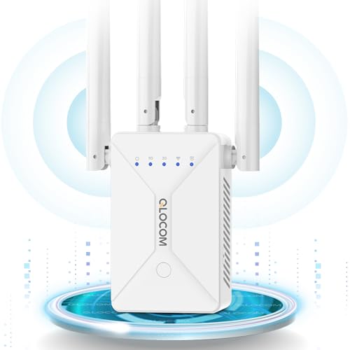 QLOCOM WLAN Verstärker 1200Mbit/s - Dualband WiFi Repeater Mit 4 Antennen & WPS