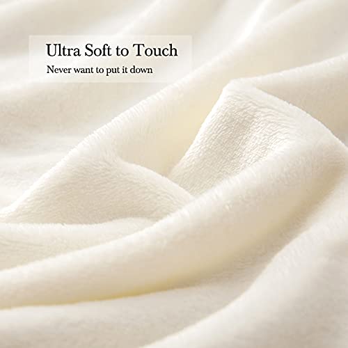 Miulee Fleece Blanket With Pompom Fringe, Soft Cozy Lightweight Flannel Bed Blanket Fuzzy Plush Warm Blanket With Boho Decorative Tassel For Couch Sofa, Throw Size 50"X60", Cream White #TOP2