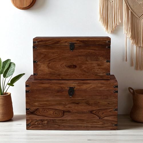 Image of The Attic Georgia Storage Box, Multipurpose Cabinet for Living Room & Bed room Storage, Solid Wood Classy storage, Honey Matte Finish