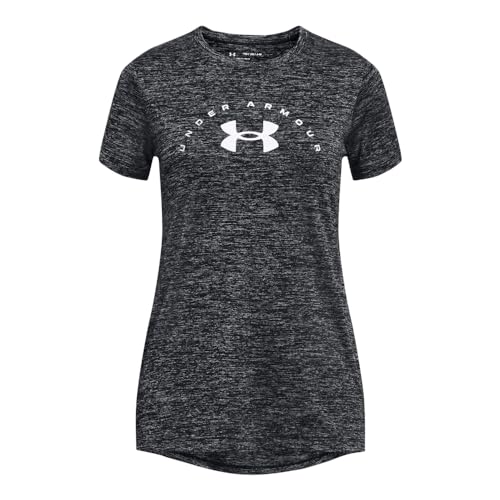 Under Armour Girls' Tech Twist Arch Big Logo Short-Sleeve Crew Neck T-Shirt, (003) Black / / White, Large