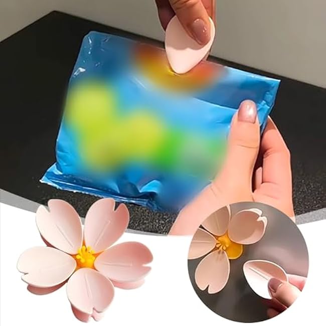 Cherry Blossom Magnetic Bag Clips, 2025 New Bag Clamps for Food, Pink Sakura Food Sealing Clamp for Kitchen, Decorative Fridge Magnets, 1 Flower 5 Clips (1)