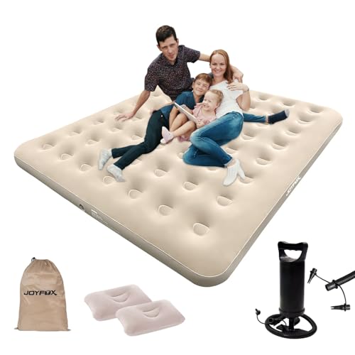 Colchão Inflável Cama queen 200x180x23cm com Travesseiros e Bomba Manual – PVC Resistente e Flocado para Camping e Uso Doméstico – Até 3 Pessoas
