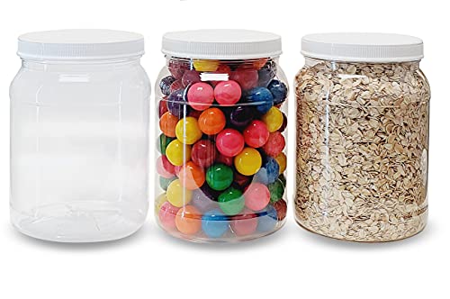 ljdeals 1/2 Gallon 64 oz Clear Plastic Jars with Lids, Wide Mouth Storage Containers, Pack of 3, BPA Free, Food Safe, made in USA
