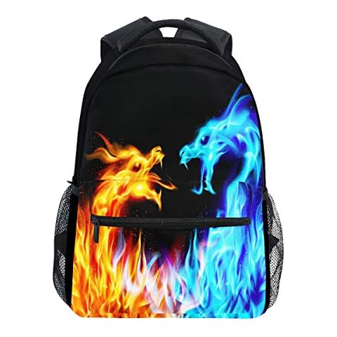 Kcldeci Red Blue Fire Dragon School Laptop Backpack Galaxy Teens Girls Boys Kids Bags Bookbag, Monster Animal Water Resistant College Travel Computer Notebooks Daypack for Men Women Cover