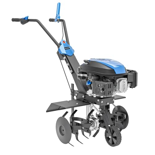 Hyundai Motobineuse Thermique 60 cm à Essence avec démarrage électrique, Moteur 4‑Temps 173 CC, Profondeur de Travail 26 cm, 4 Jeux de Fraises,...