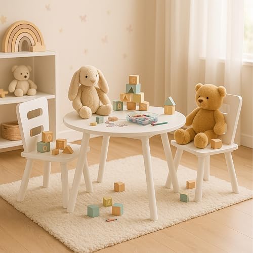Table avec 2 chaises Relaxdays pour enfants en MDF blanc