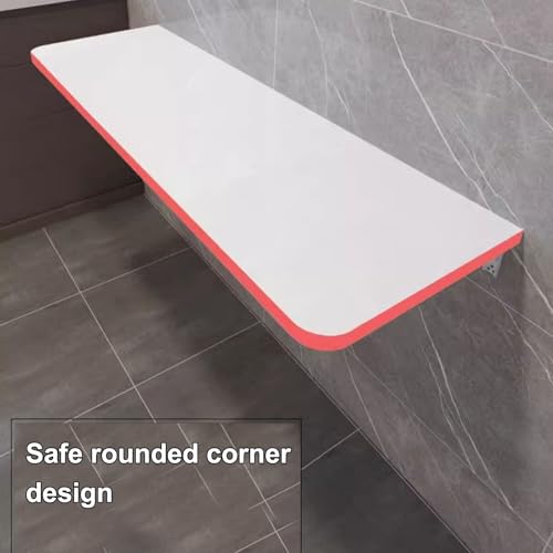 Mesa Abatible de Pared Cocina Mesa Plegable de Tablero de Densidad Espesa, Soporte Metálico Gran Capacidad de Carga Esquinas Redondeadas para Dormitorio, Cocina(White,120x40cm) - imagen 6