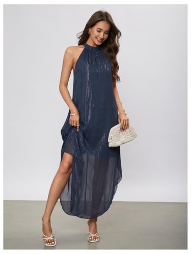 Image of Verdusa Women's Wedding Guest Dress Halter Flowy Chiffon Asymmetrical Long Summer Prom Dress