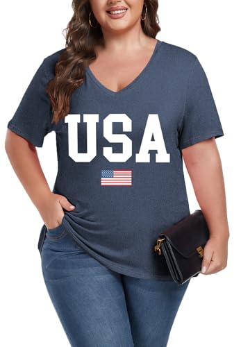 Image of ForHailey Women's Plus Size Short Sleeve Tee Shirt V Neck Basic Ladies Loose Fit T Shirt 1X-5X
