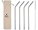 Long Thin Bent Stainless Steel Straws for Quart or Pint & Half Mason Jars, 4 Pack + Cleaning Brush