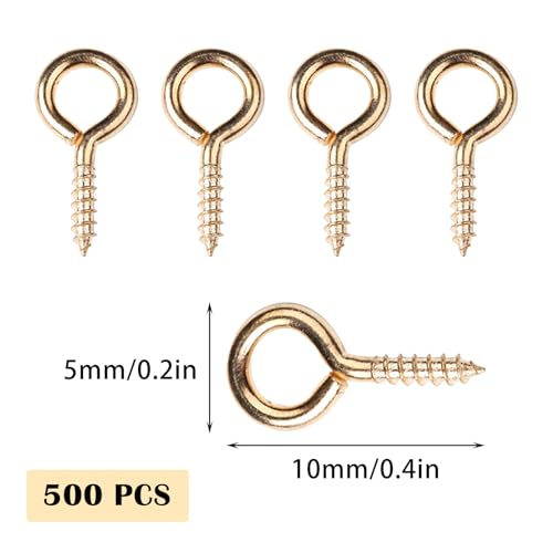 EUPSIIU 500 Stücke Schraubösen Klein, Augen Schraubösen, Kleine Ösenschraube, Ösenschrauben, Mini Eye Pins, Mini Augenschrauben, Schraubösen für Anhänger Perlen Schmuckherstellung Machen (Gold)