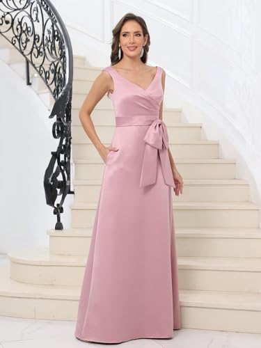 Fivsole Satin Mother of The Bride Dresses for Women Long A-Line Formal Evening Gowns with Bow2