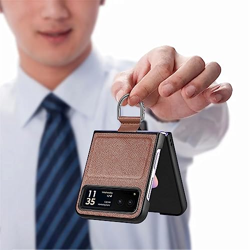DAMONDY for Motorola Razr 2023 Case,Motorola Razr 2023 Phone Case, Slim Protective Cover with Ring Strap,PU Leather Soft Anti-Slip Full Body Cases Compatible with Motorola Razr 2023 -Brown