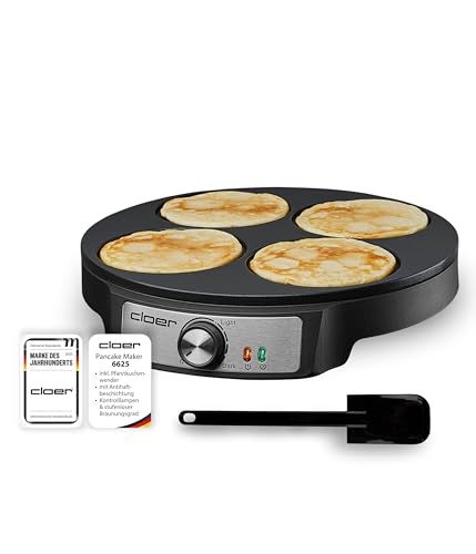 Cloer 6625 Pancake Maker für vier Mini-Pfannkuchen mit 11 cm Durchmesser, inkl. Pfannkuchen-Wender, Antihaftbeschichtung, stufenloser Temperaturkontrolle und Kontrolllampe, 1200 W