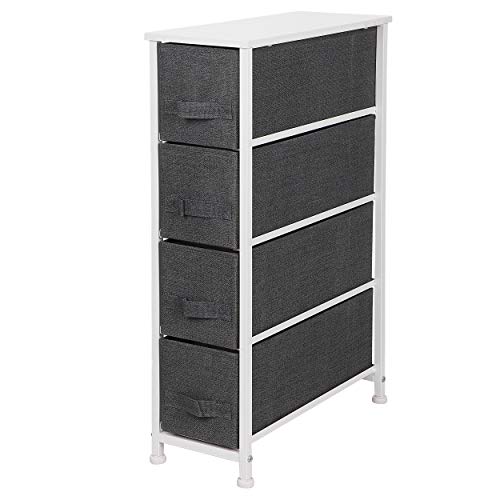 ZENY Narrow Vertical Dresser Storage Tower with 4 Drawers - Sturdy Metal Frame, Wood Top, Easy Pull Fabric Bins - Organizer Unit for Bedroom, Hallway, Entryway, Closet