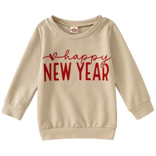Happy New Year Sweatshirt for Toddler Baby Girl Boy Cute Holiday Shirts Crew Neck Tops Long Sleeve Winter Clothes