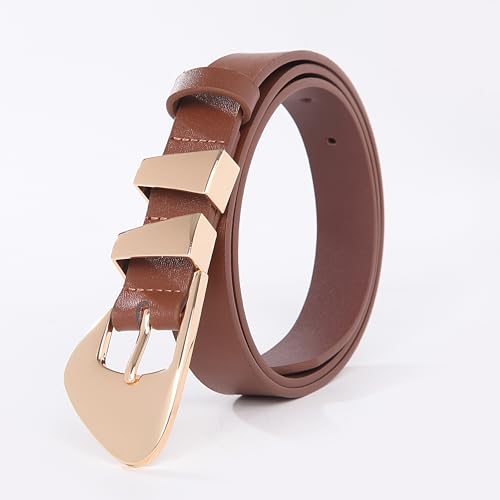 Women Leather Belt for Jeans Pants Casual Work Fashion Ladies Skinny Dress Waist Belt with Gold Buckle2