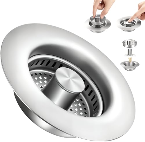 ENRUNEST 2025 Upgraded 3 in 1 Kitchen Sink Drain Strainer&Sink Stopper,Stainless Steel Pop up Sink Drain Strainer,Anti-Clogging Basket Strainer,High Durability with Brass Core,Fit 3-1/2