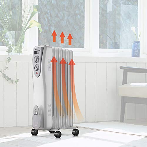 Homeleader 1500W Oil Heater, Portable Space Heater, Electric Heater for Home and Office, Electric Oil Filled Radiator Heater, White