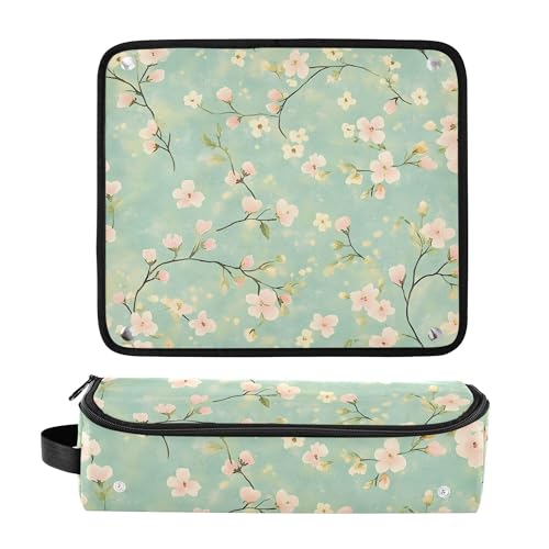 Bolsa de viaje para herramientas de cabello Green Flowers con estera resistente al calor (desmontable), bolsa 2 en 1 para plancha y rizador, esenciales portátiles para mujeres miniatura 3