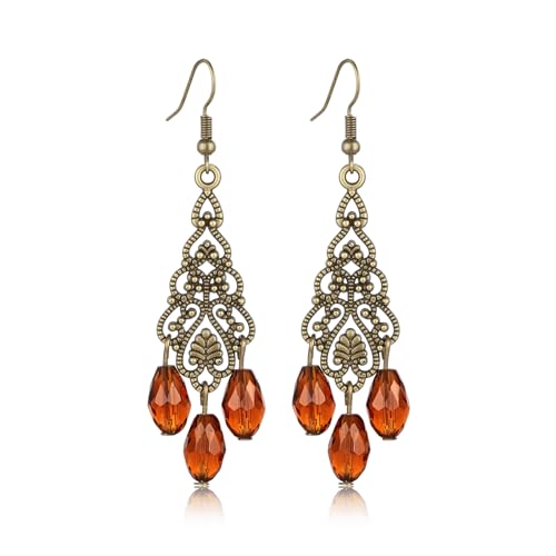 Silver/Gold Boho Dangle Statement Earrings for Women Trendy Handmade Vintage Dainty Cute Long Drop Summer Earrings fashion Accessories Jewelry Gifts (A80 Bronze brown crystal tassels)