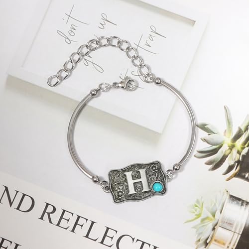 Image of Belt Buckle Bracelet Initial Letter A-Z Bracelets Western Cow Tag Bracelet Belt Buckle Necklace Western Style Initial Letter Pendant Necklace