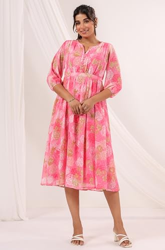 Image of Janasya Women's Georgette Floral Printed Flared Dress