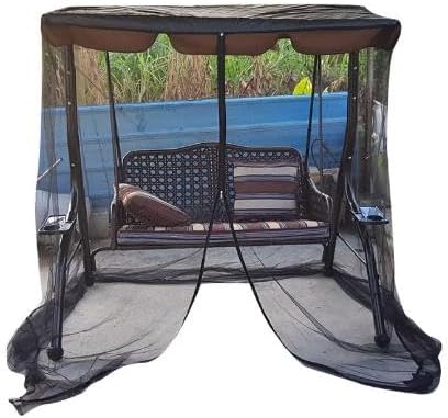 Patio Swing Mosquito Netting, Polyester Mesh Screen with Zipper Opening and Roof Waterproof Tent, Patio Seater Mesh Mosquito Net for Swing Seat 2 3 Seater,Black,125x155x205 cm