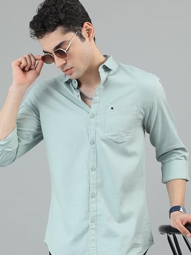 Image of COOL COLORS Men's Solid Slim Fit Casual Shirt | Breathable Soft Fabric | Spread Collar | Stylish Modern Comfort | Office, Party, Weekend Essential