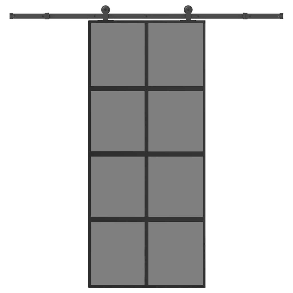 Porte coulissante avec ferrure, 90 x 205 cm, verre trempé et aluminium, transparent foncé, glisse silencieusement pour la maison, le bureau