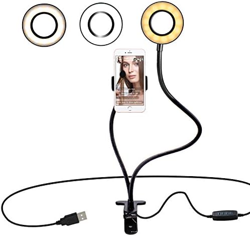 Multi-Function Dimmable Selfie Ring Light with Cell Phone Holder | Flexible Mobile Phone Clip Holder Lazy Bracket Desk Lamp with Clip| Perfect for Live Stream, YouTube, Facebook