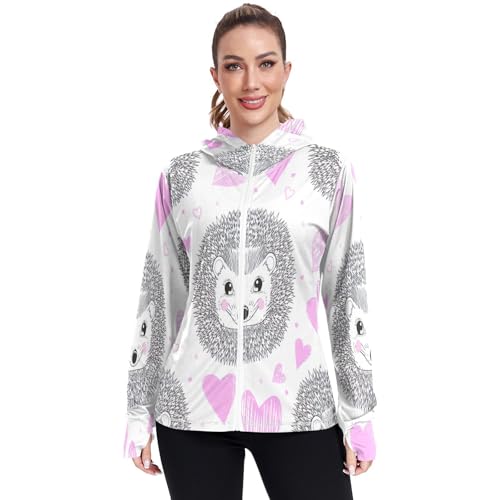 Cute Hedgehog Sun Protection Hoodie Upf 50+, Long Sleeve Zip up Outdoor Jacket