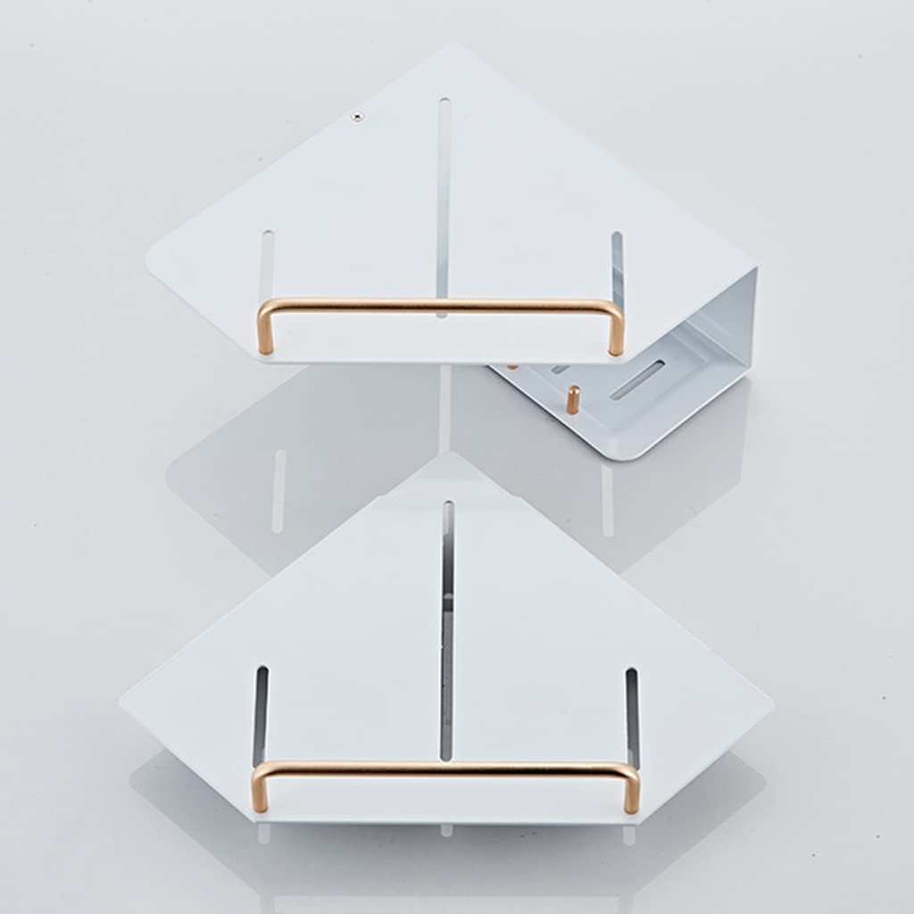Moderno organizador de esquina de baño con jabonera y soporte para pasta de dientes, cesta triangular de aluminio para almacenamiento de gel de ducha, estante de pared multifuncional en blanco y
