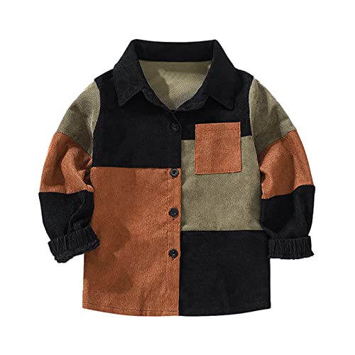 Toddler Boys Corduroy Shirts Long Sleeve Button Down Collared Shacket Jacket Tops with Pocket Light Jacket Kids